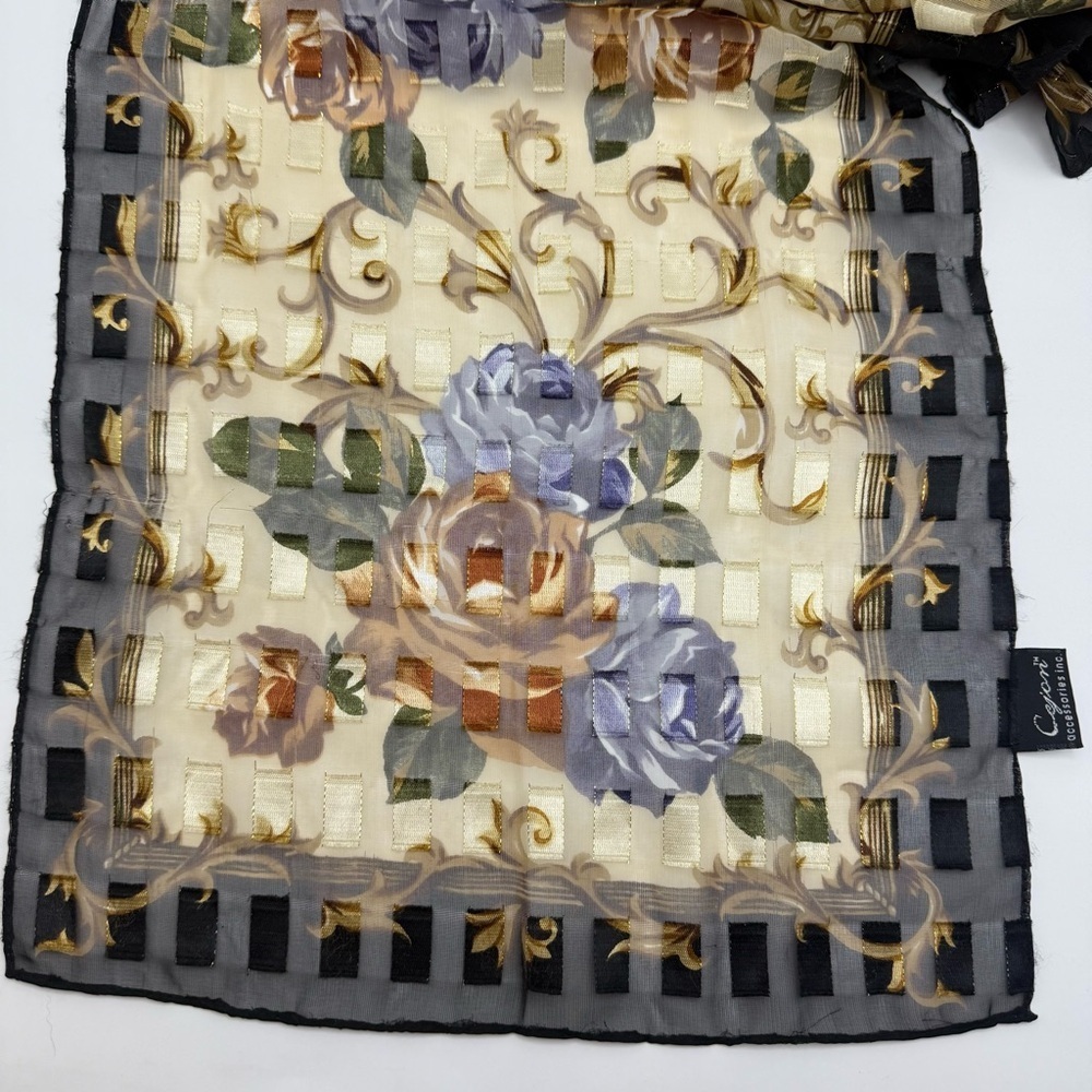 Cejon Accessories Sheer Rectangular Royal Roses Golden Floral Scarf 13x58” - Picture 3 of 7